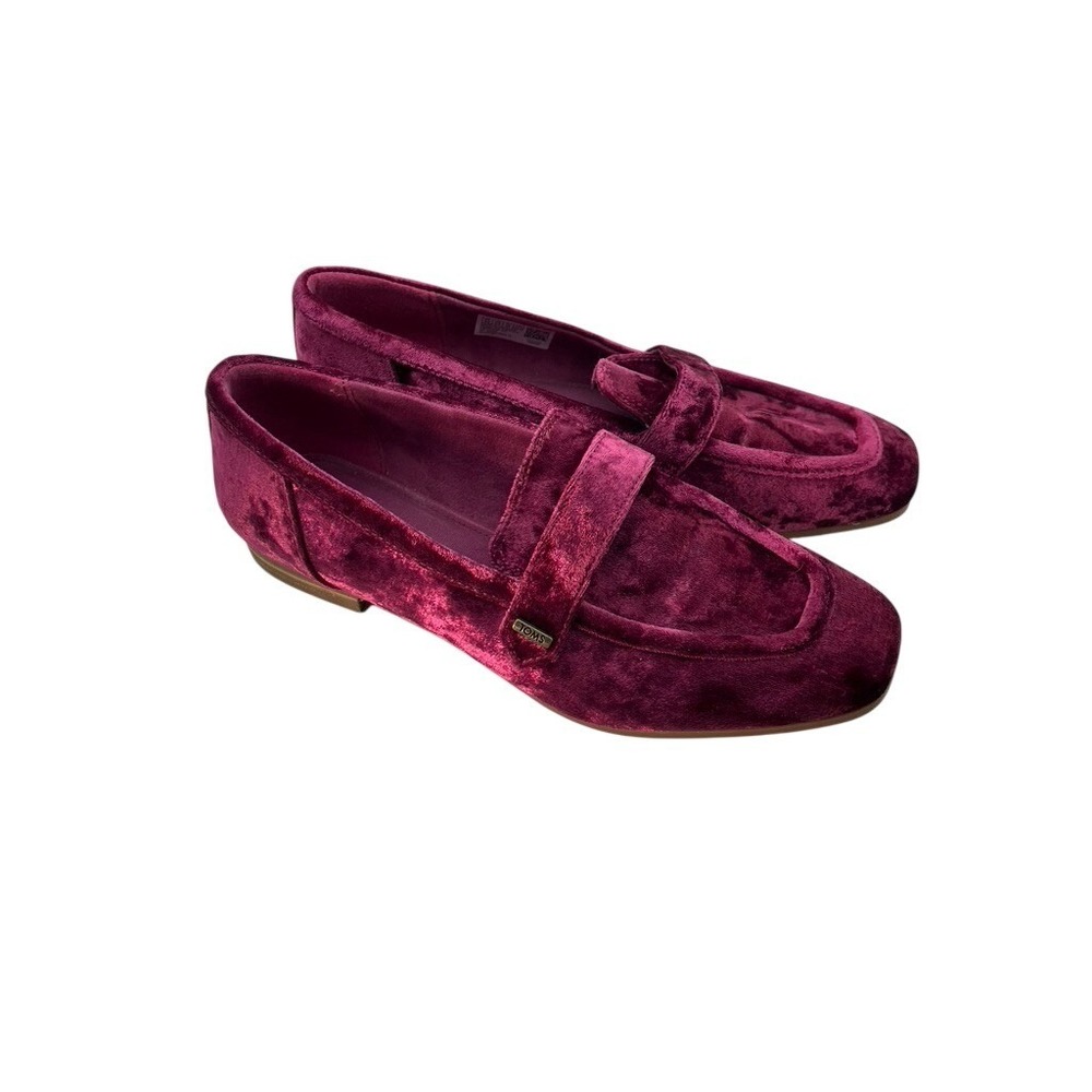 TOMS Darcy Loafers Womens 8.5 Burgundy Velvet Slip On Flat Shoes